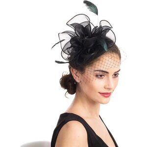 Women's Fascinators Feathers Tea Party Hat Ta2-floral Mesh Black